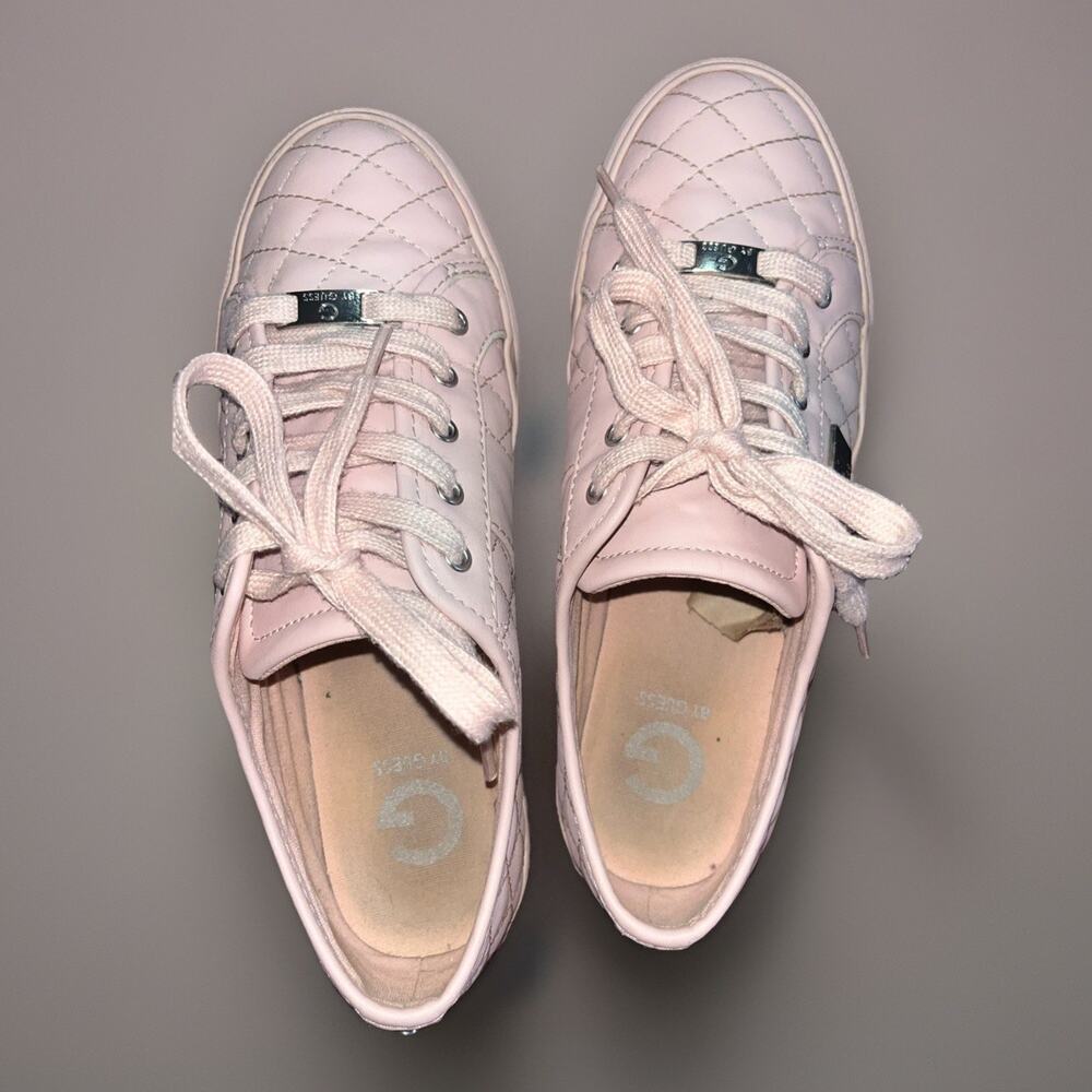 G By Guess Womens 8.5M Pink Quilted Lace Up Fashion Sneakers Casual Shoes